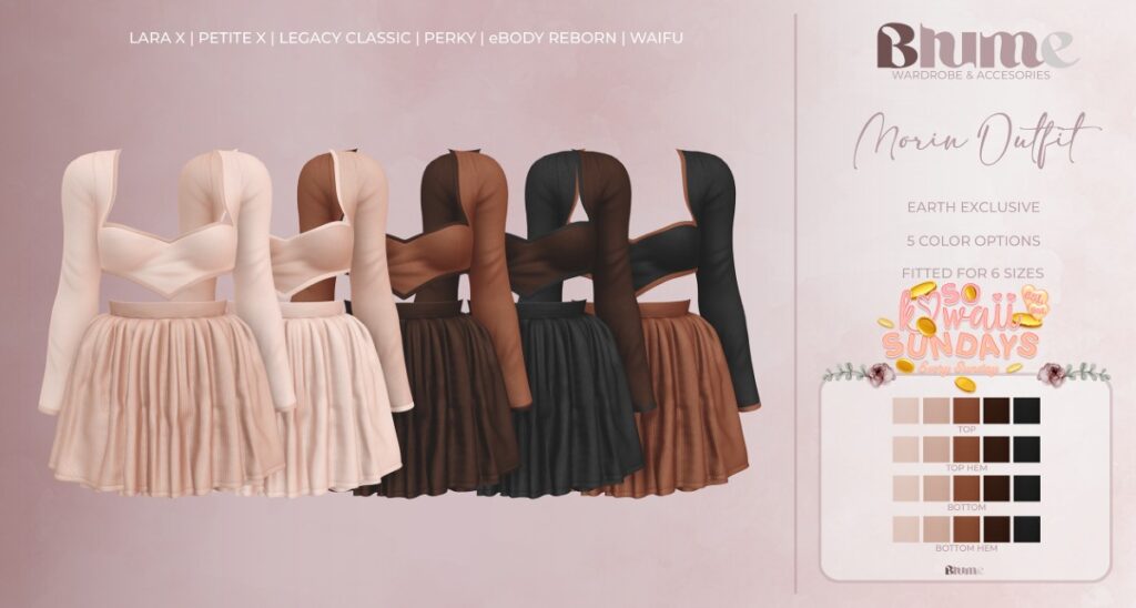 Morin Outfit Earth - Legacy/MaitreyaX/Reborn/+mods	<a href="http://maps.secondlife.com/secondlife/Bruschetta/149/45/1301" target="_blank">Teleport</a>