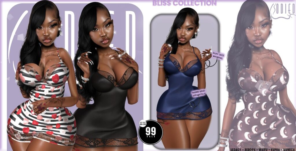 Bliss Collection - Inithium/Legacy/Reborn/Yentements/+mods	<a href="http://maps.secondlife.com/secondlife/Flora/202/153/45" target="_blank">Teleport</a>