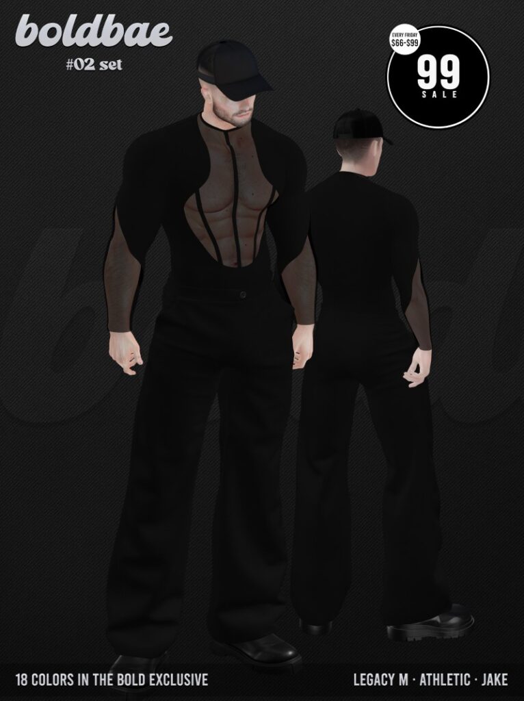 #02 Set - Jake/Legacy/+mods	<a href="http://maps.secondlife.com/secondlife/Riverside%20Bay/74/91/801" target="_blank">Teleport</a>