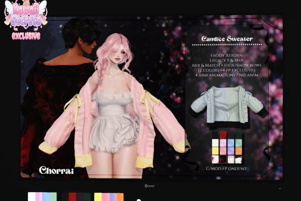 Candice Sweater - Legacy F+M/Reborn/+mods, L$300 each/L$800 FP