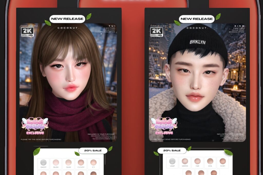 Kiko Skin - EvoX, L$560 each/L$5200 FP | Yui Skin - EvoX, L$560 each/L$5200 FP