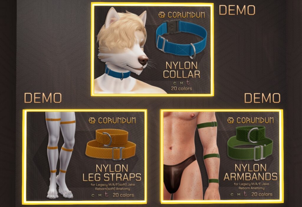 Nylon Color, Leg Straps, Armbands - Jake/Legacy F&amp;M/Reborn/+mods, L$399-L$499 each