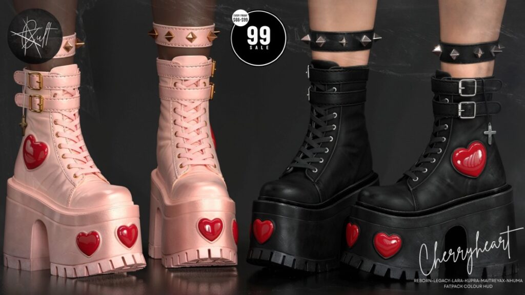 Cherryheart Boots - Inithium/Legacy/Maitreya/Nhumana/Reborn/+mods	<a href="http://maps.secondlife.com/secondlife/Cult%20Coven/210/58/32" target="_blank">Teleport</a>