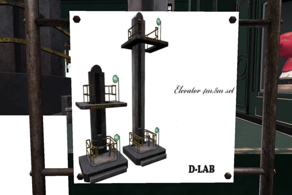 Elevator Set	<a href="http://maps.secondlife.com/secondlife/D%20LAB/26/139/3000" target="_blank">Teleport</a>