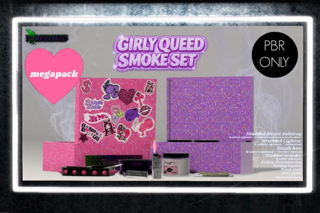 Girly Queed Smokeset, L$150-L$350 each/L$1000-L$1800 each FP/L$6500 MP