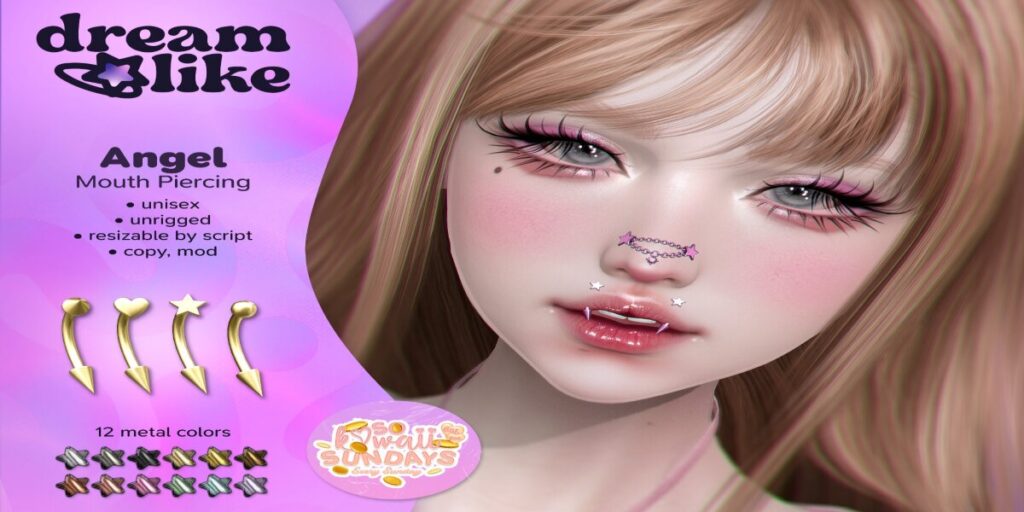Angel Mouth Piercing	<a href="http://maps.secondlife.com/secondlife/Tropical%20Bay/241/242/1001" target="_blank">Teleport</a>