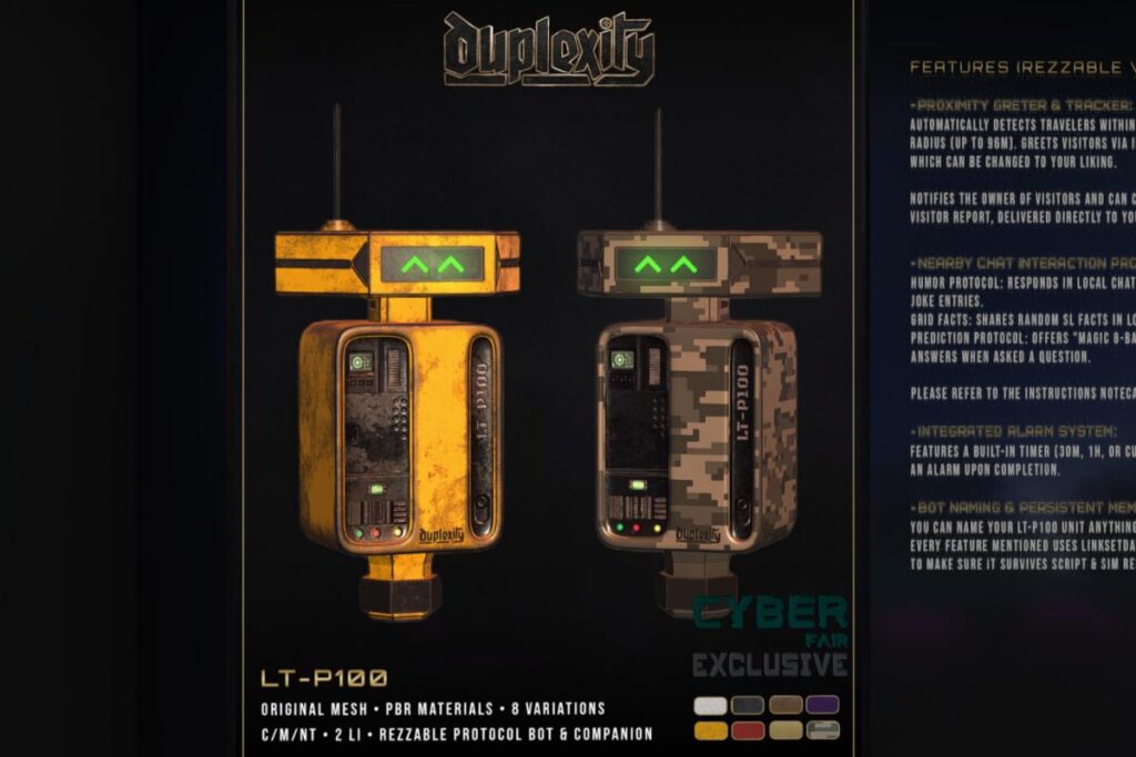 LT-P100 Bot, L$275 each/L$999 FP