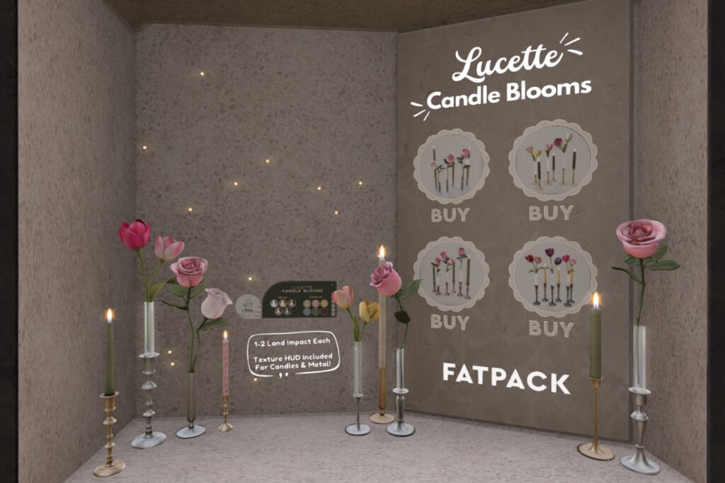 Lucette Candle Blooms, L$249 each/L$749 FP