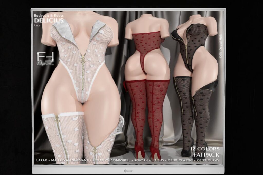 Delicious Lace Bodysuit and Boots - GenX/Legacy/MaitreyaX/Nhumana/Reborn/+mods, L$199 each/L$999 FP