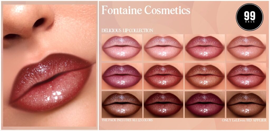 Delicious Lipsticks - EvoX	<a href="https://maps.secondlife.com/secondlife/VELOUR/66/140/83" target="_blank">Teleport</a>