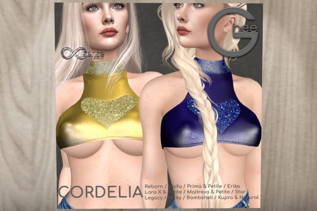 Cordelia Top - Erika/Inithium/Legacy/Maitreya/Prima/Reborn/Star/+mods, L$150 each/L$850 FP