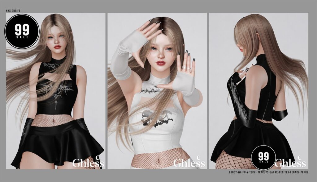 Nyx Outfit - Legacy/MaitreyaX/Reborn/+mods	<a href="http://maps.secondlife.com/secondlife/Sarir/111/148/1001" target="_blank">Teleport</a>