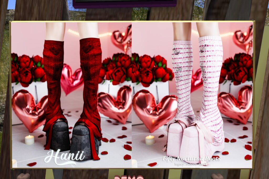 Nocturna Boots - Legacy/MaitreyaX/Reborn	<a href="http://maps.secondlife.com/secondlife/Sapphos%20Garden/80/123/21" target="_blank">Teleport</a>