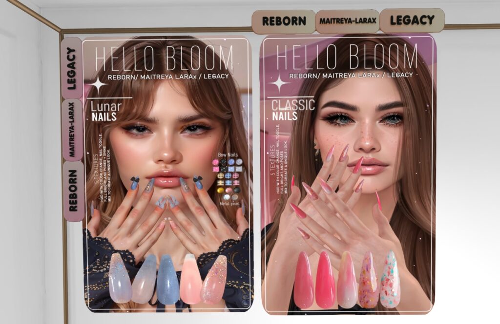 Lunar Mesh Nails - Legacy/Maitreya/Reborn L$250 each | Classic Mesh Nails - Legacy/MaitreyaX/Reborn, L$100 each