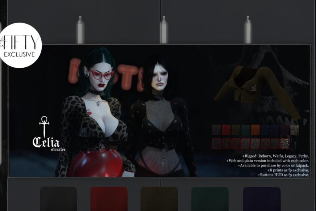 Celia Sweater - Legacy/Reborn/+mods, L$275 each/L$1300 FP