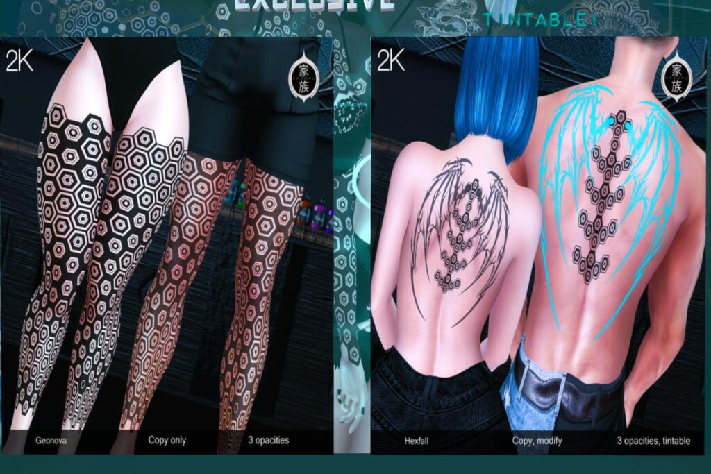 Geonova &amp; Hexfall Tattoos, L$150-L$188 each