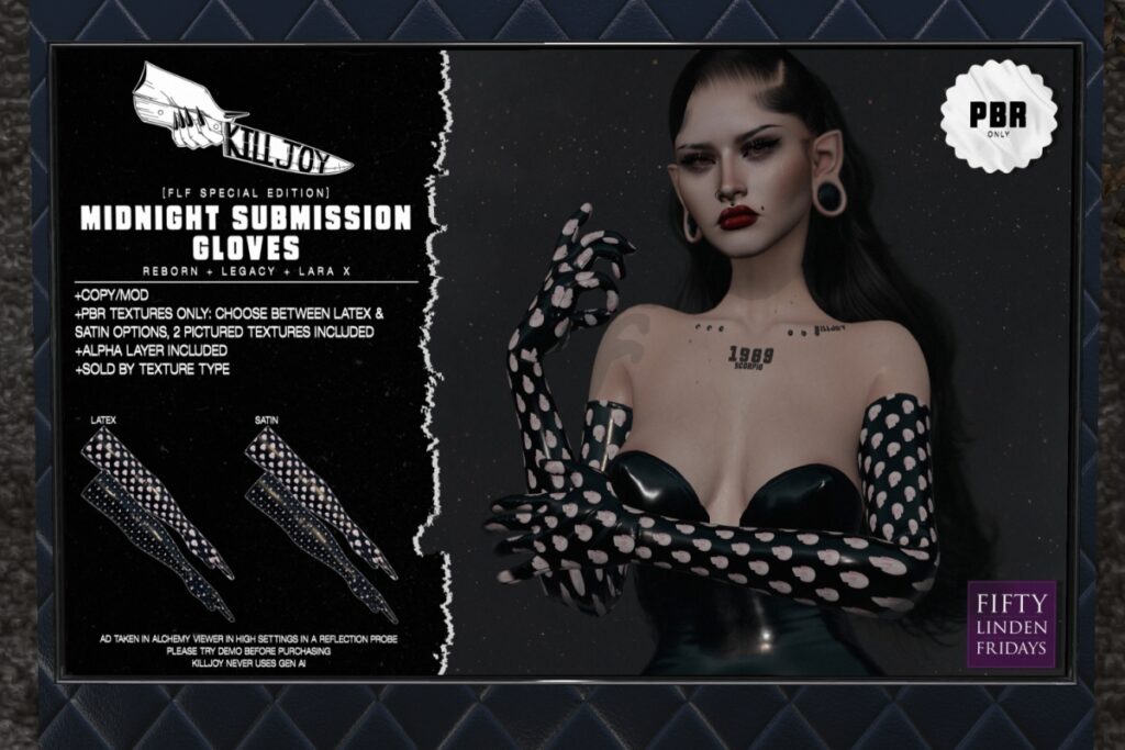 Midnight Submission Gloves - Legacy/MaitreyaX/Reborn	<a href="http://maps.secondlife.com/secondlife/Nocturnal%20Collective/120/126/29" target="_blank">Teleport</a>