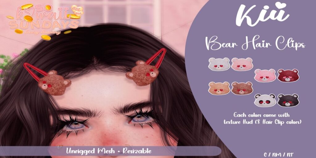 Bear Hair Clips	<a href="http://maps.secondlife.com/secondlife/Berwick%20Land/47/97/988" target="_blank">Teleport</a>