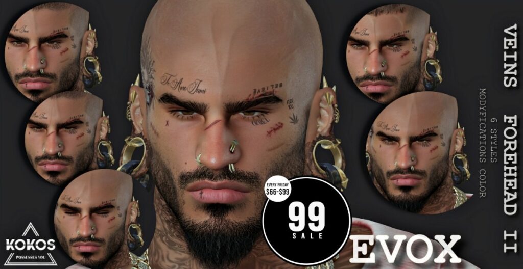 Veins Forehead II - EvoX	<a href="http://maps.secondlife.com/secondlife/FamILY%20First/118/213/3902" target="_blank">Teleport</a>