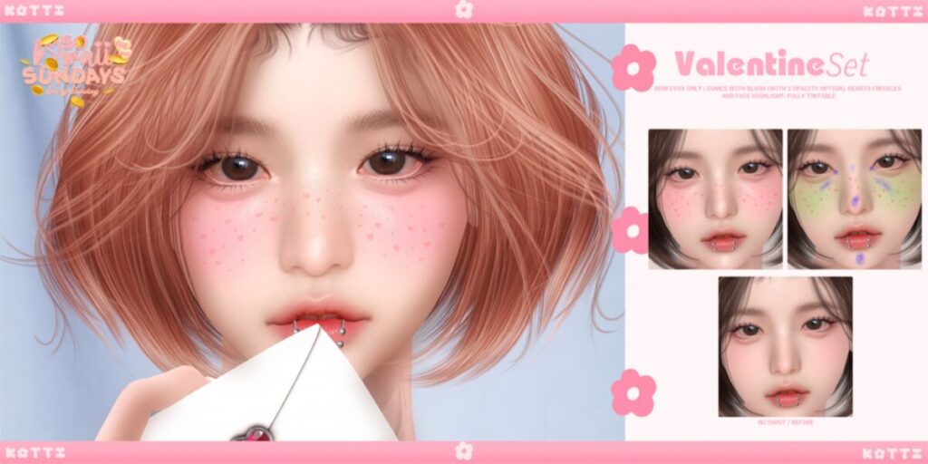 Valentine Set Cosmetics - EvoX	<a href="https://maps.secondlife.com/secondlife/Dark%20Desires/234/177/25" target="_blank">Teleport</a>