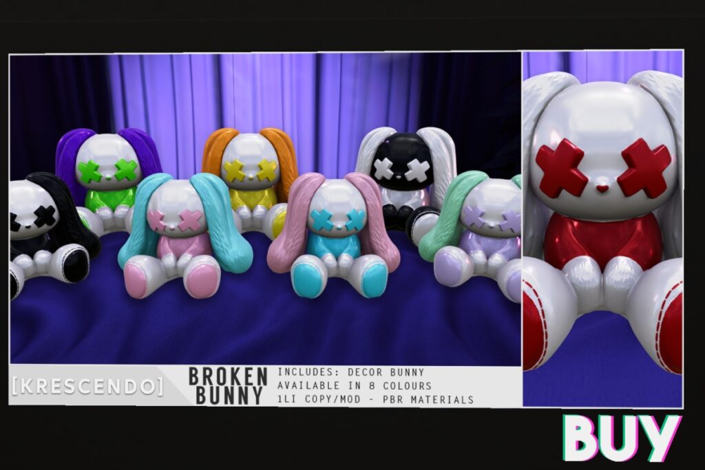 Broken Bunny	<a href="http://maps.secondlife.com/secondlife/SkyBeam%20Hideaway/215/237/4022" target="_blank">Teleport</a>