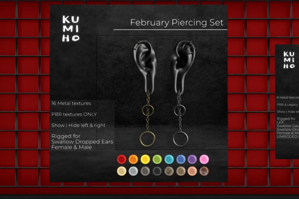February Piercing Set - Swallow Dropped M+F, L$399 each