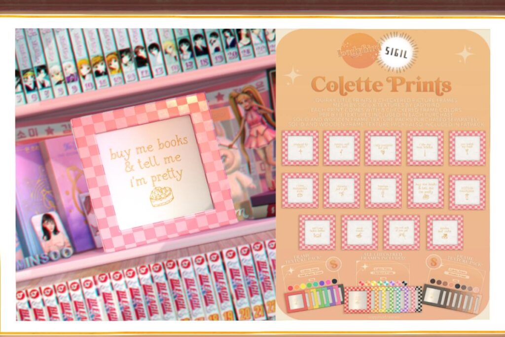 Colette Prints, L$199 each/L$499 FP