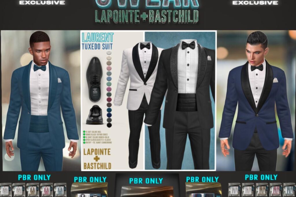 Laurent Tuxedo Jacket and Slacks - GianniX/Jake/Legacy/+mods, L$349-L$449 each/L$899-L$1299 each FP/L$1975 MP