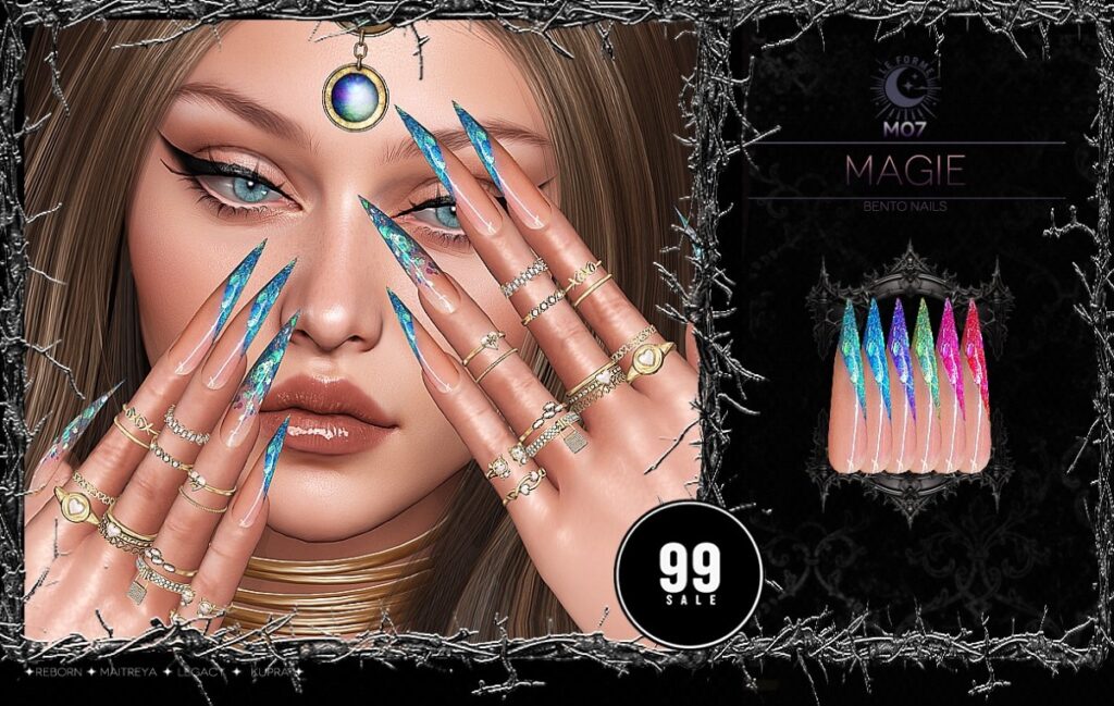 M07 Magie Nails - Inithium/Legacy/Maitreya/Reborn	<a href="http://maps.secondlife.com/secondlife/Flamingo%20District/208/76/2203" target="_blank">Teleport</a>