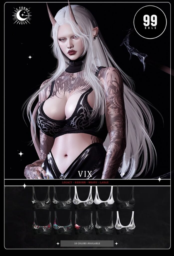 Vix Top - Legacy/MaitreyaX/Reborn/+mods	<a href="http://maps.secondlife.com/secondlife/Flamingo%20District/208/76/2203" target="_blank">Teleport</a>