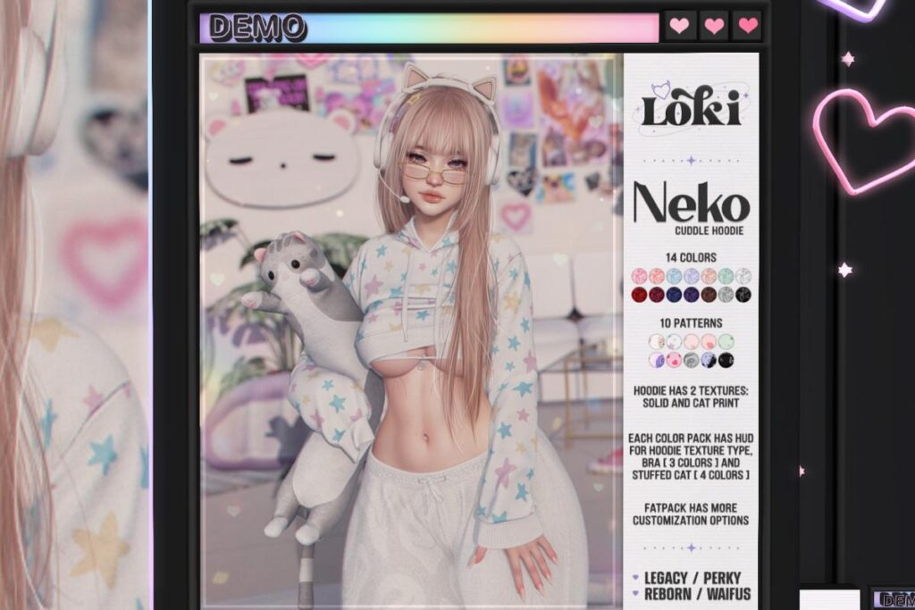 Neko Cuddle Hoodie - Legacy/Reborn/+mods, L$299 each/L$1399 FP