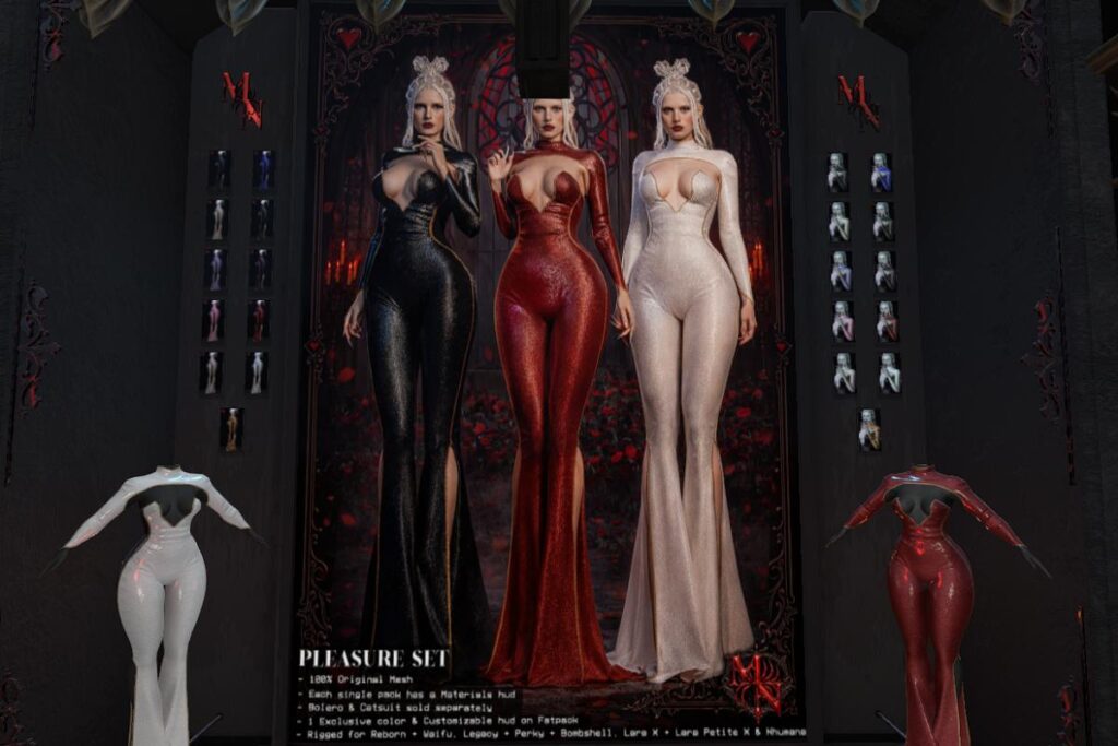 Pleasure Catsuit and Bolero - Legacy/MaitreyaX/Nhumana/Reborn/+mods, L$275-L$375 each/L$1550-L$2550 each FP