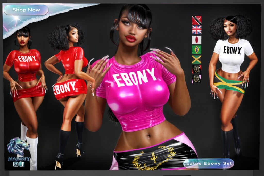 Latex Ebony Tee, Skirt, &amp; Boots - No Sizes Listed, L$250-L$275 each/L$999-L$1500 each FP