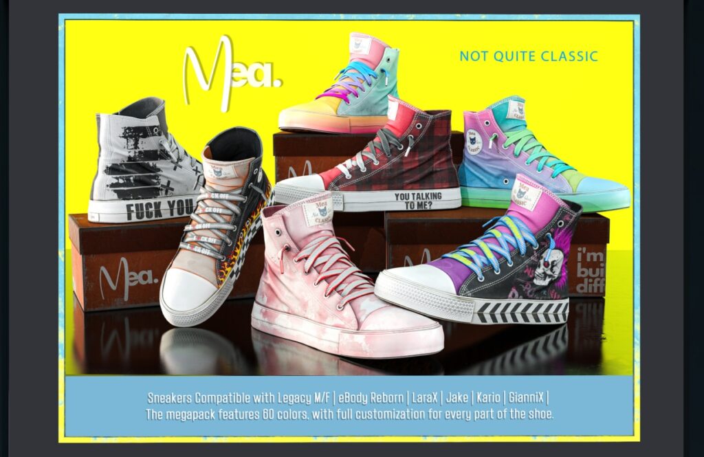 Not Quite Classic Sneakers - GianniX/Jake/Kario/Legacy M+F/MaitreyaX/Reborn, L$349 each/L$1299 FP