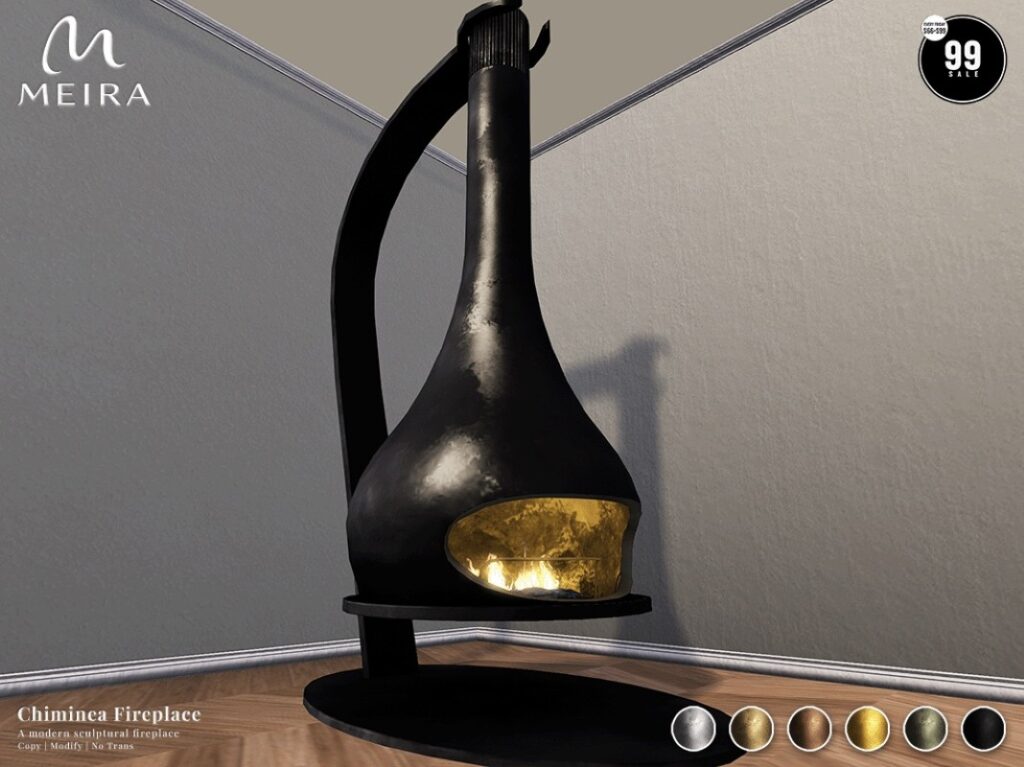 Chiminea Fireplace	<a href="http://maps.secondlife.com/secondlife/Crystal%20Kingdom/15/160/22" target="_blank">Teleport</a>