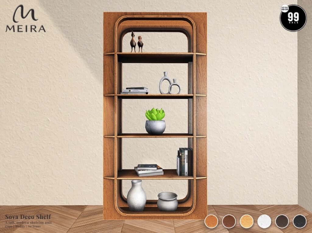 Sova Deco Shelf	<a href="http://maps.secondlife.com/secondlife/Crystal%20Kingdom/15/160/22" target="_blank">Teleport</a>