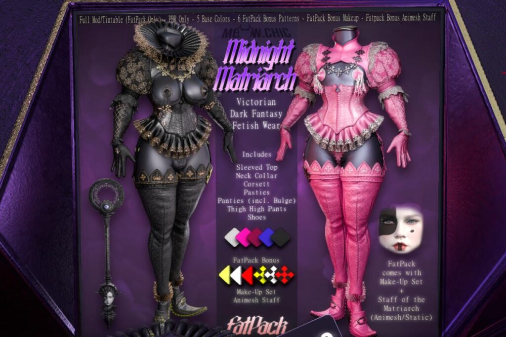 Midnight Matriarch Set - Legacy/MaitreyaX/Reborn/+mods, L$399-L$499 each/L$2499 FP