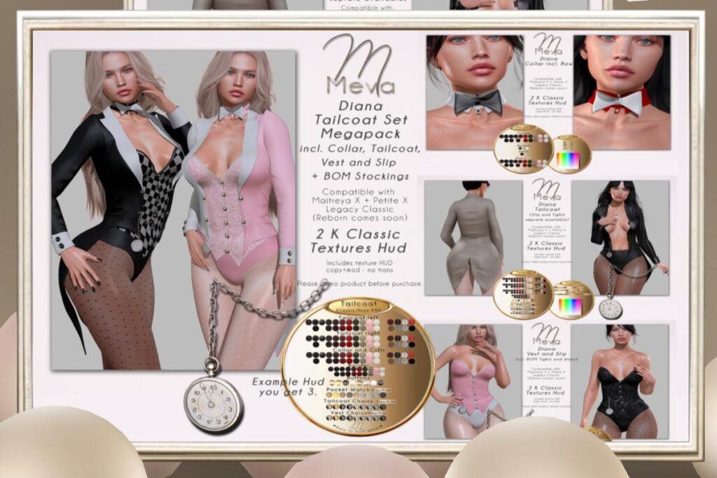 Diana Vest, Coattail &amp; Slip - MaitreyaX/Legacy/+mods, L$210-L$580 each/L$950 FP