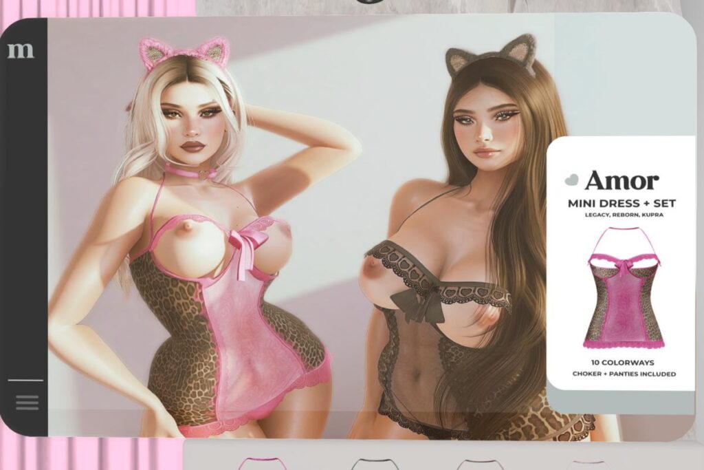 Amor Mini Dress - Inithium/Legacy/Reborn, L$499 | Kitty Headband, L$199