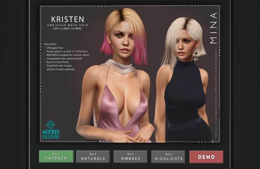 Kristen Hairstyle, L$399 each/L$1050 FP
