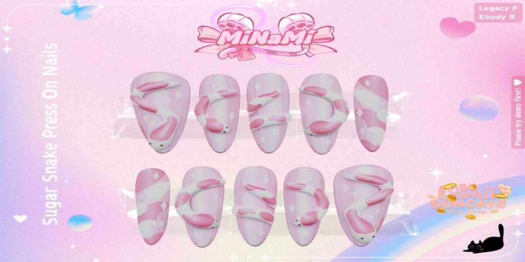 Sugar Snake Mesh Nails - Legacy/Reborn	<a href="http://maps.secondlife.com/secondlife/Notteterna/160/78/1121" target="_blank">Teleport</a>