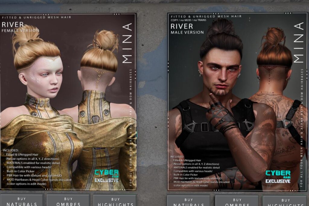 River Hair, L$399 each/L$1050 FP