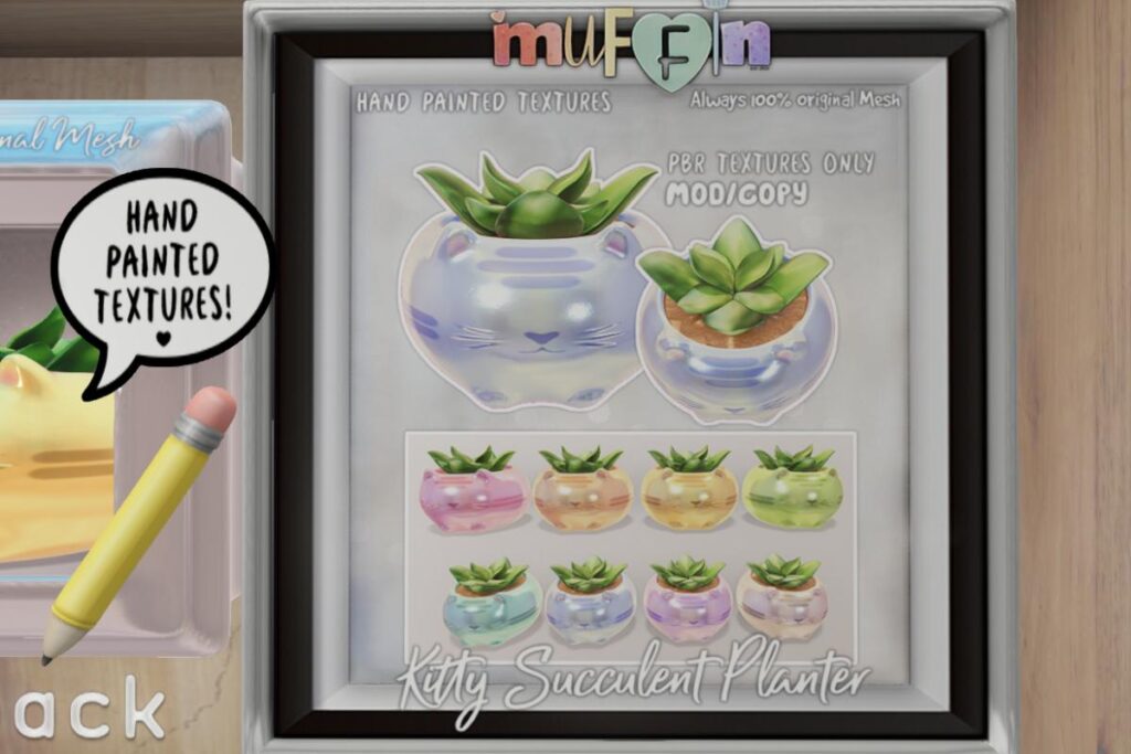 Kitty Succulent Planter, L$199 each/L$1100 FP