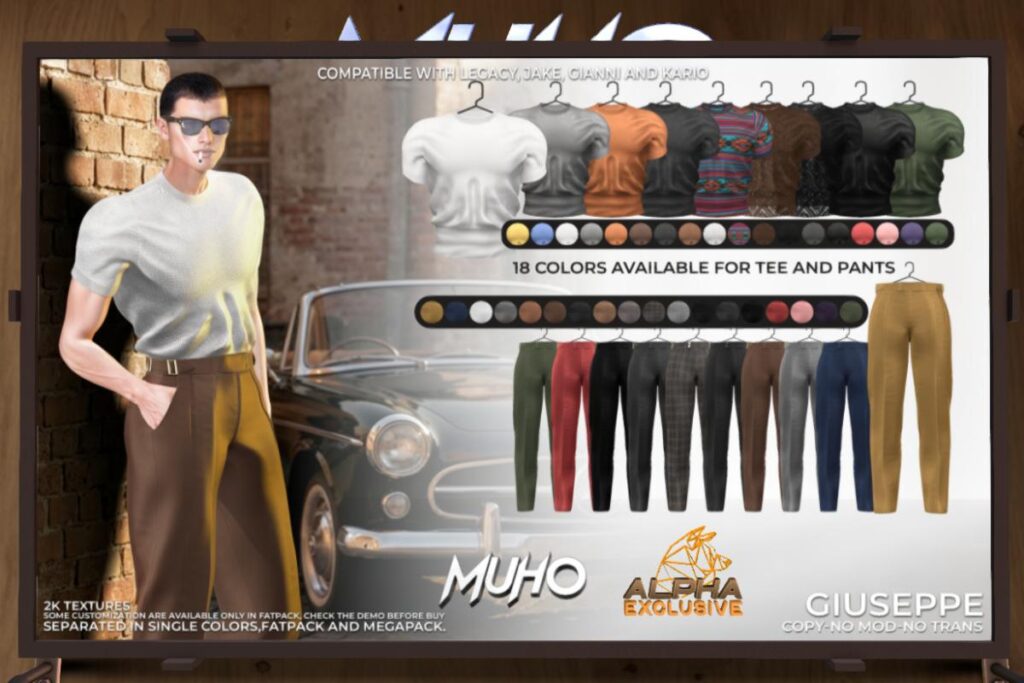 Giuseppe Tee and Pants - Gianni/Jake/Kario/Legacy, L$189 each/L$1099 each FP/L$1899 MP