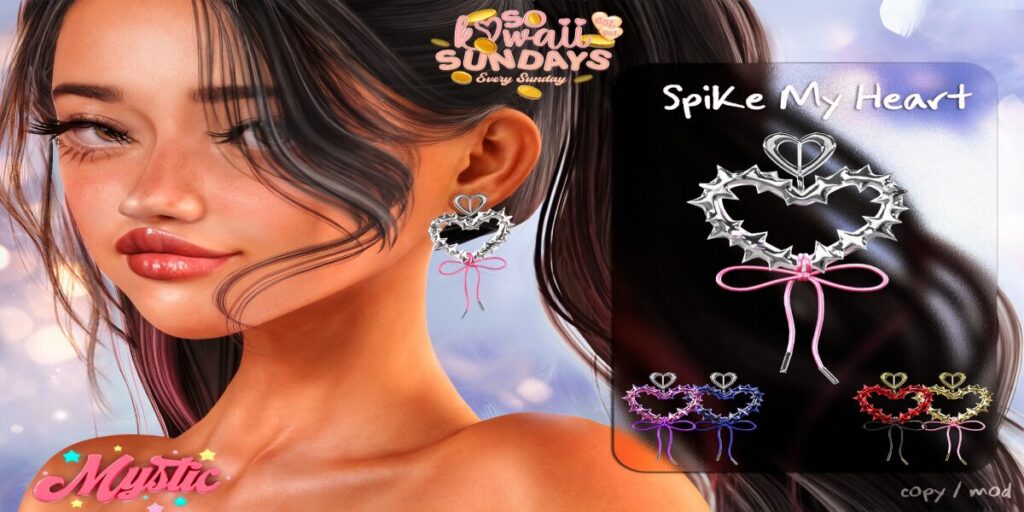 Spike My Heart Earrings	<a href="http://maps.secondlife.com/secondlife/Valle%20Verde/202/117/28" target="_blank">Teleport</a>