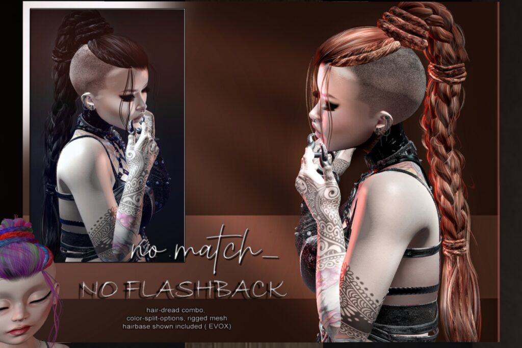 No Flashback Hairstyle with Hairbase - EvoX, L$170 each/L$680 FP