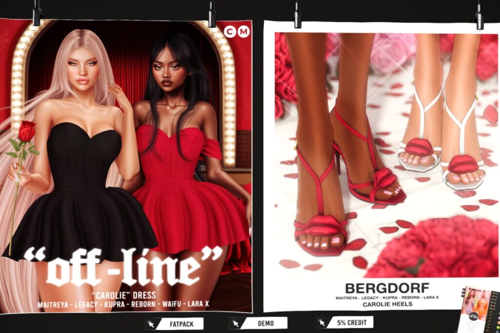 Carolie Dress &amp; Heels - Inithium/Legacy/Maitreya/Reborn/+mods, L$199-L$299 each/L$899-L$1599 each FP