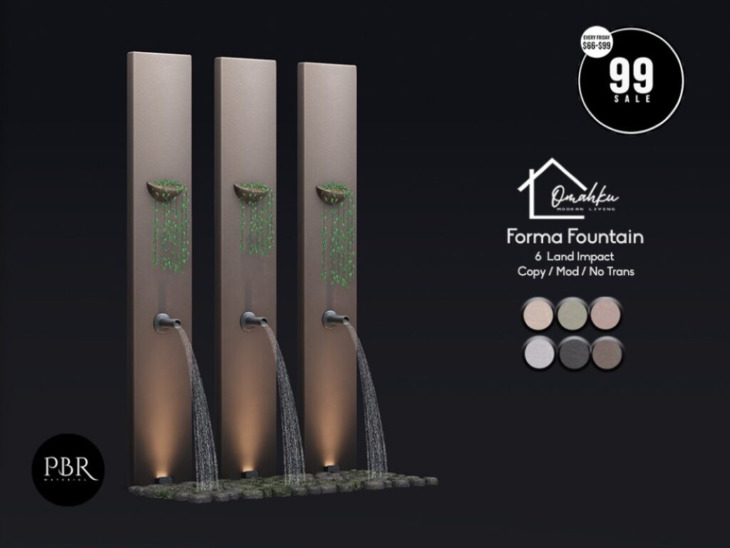 Forma Fountain	<a href="http://maps.secondlife.com/secondlife/Keva/6/187/22" target="_blank">Teleport</a>