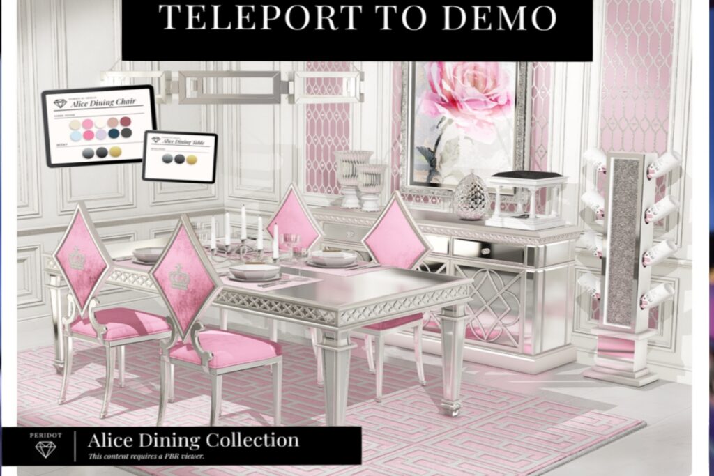 Alice Dining Collection, L$1755-L$2150 each