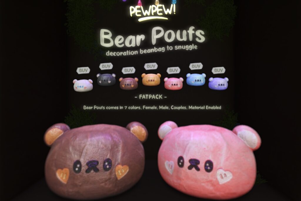 Bear Poufs, L$185 each/L$745 FP